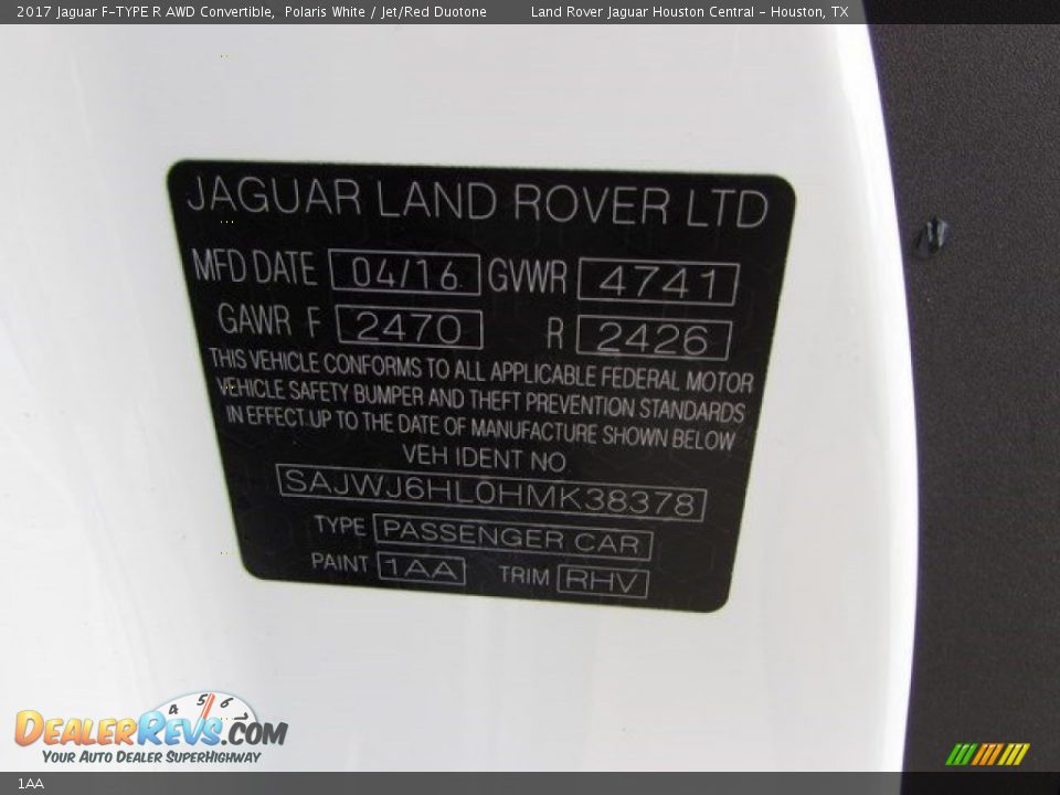 Jaguar Color Code 1AA Polaris White