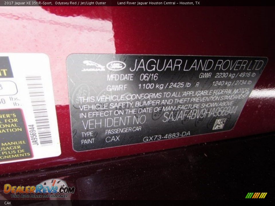 Jaguar Color Code CAX Odyssey Red