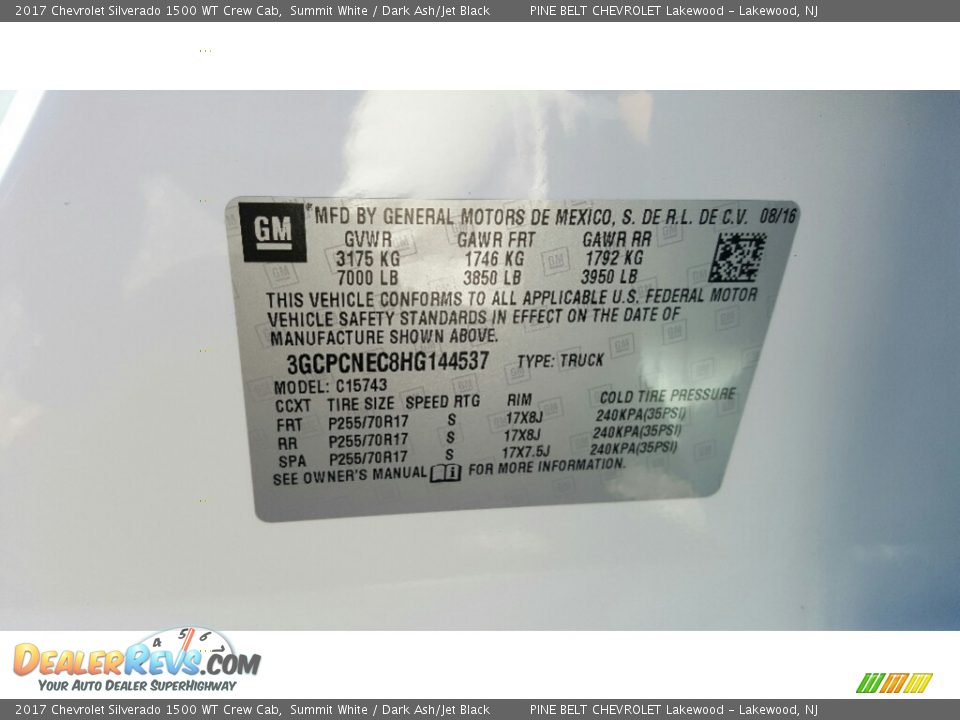 2017 Chevrolet Silverado 1500 WT Crew Cab Summit White / Dark Ash/Jet Black Photo #7