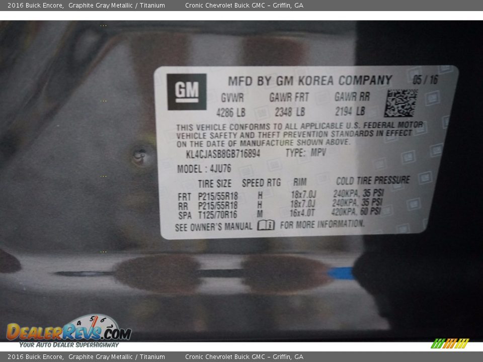 2016 Buick Encore Graphite Gray Metallic / Titanium Photo #16