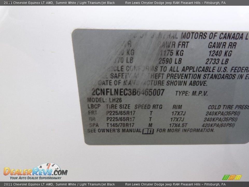 2011 Chevrolet Equinox LT AWD Summit White / Light Titanium/Jet Black Photo #13
