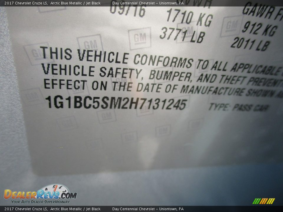 2017 Chevrolet Cruze LS Arctic Blue Metallic / Jet Black Photo #19