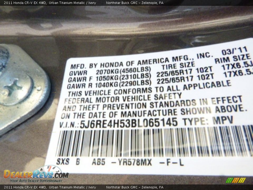 2011 Honda CR-V EX 4WD Urban Titanium Metallic / Ivory Photo #18