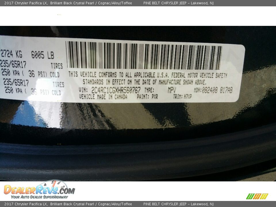 2017 Chrysler Pacifica LX Brilliant Black Crystal Pearl / Cognac/Alloy/Toffee Photo #8