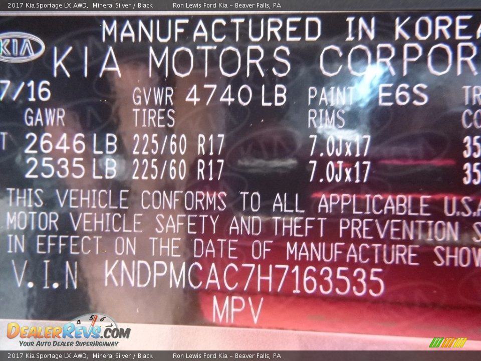 2017 Kia Sportage LX AWD Mineral Silver / Black Photo #15