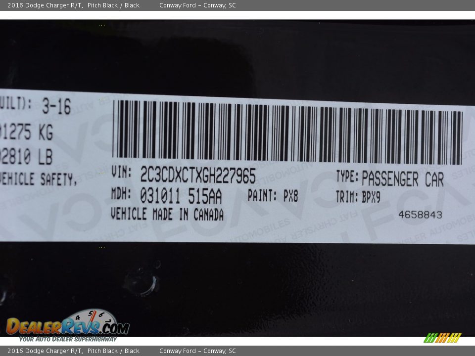 2016 Dodge Charger R/T Pitch Black / Black Photo #12