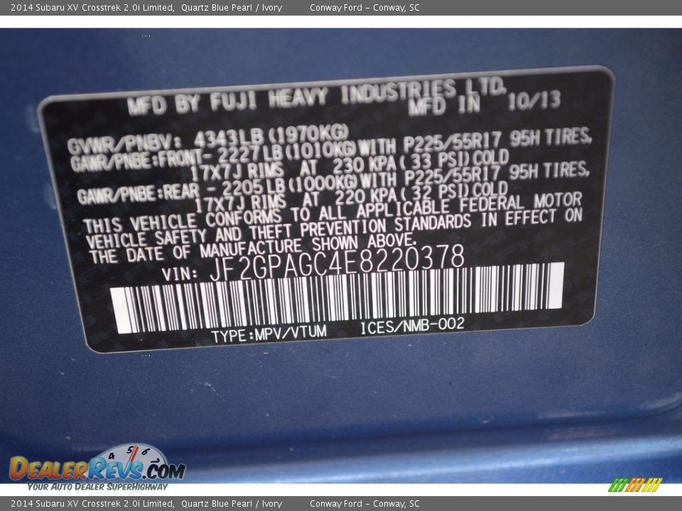 2014 Subaru XV Crosstrek 2.0i Limited Quartz Blue Pearl / Ivory Photo #12