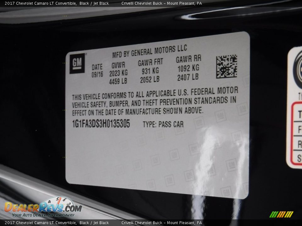 2017 Chevrolet Camaro LT Convertible Black / Jet Black Photo #30