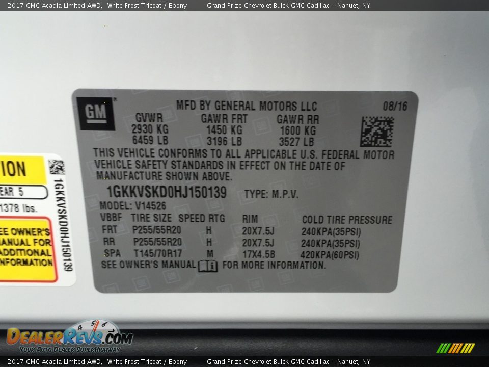 2017 GMC Acadia Limited AWD White Frost Tricoat / Ebony Photo #12