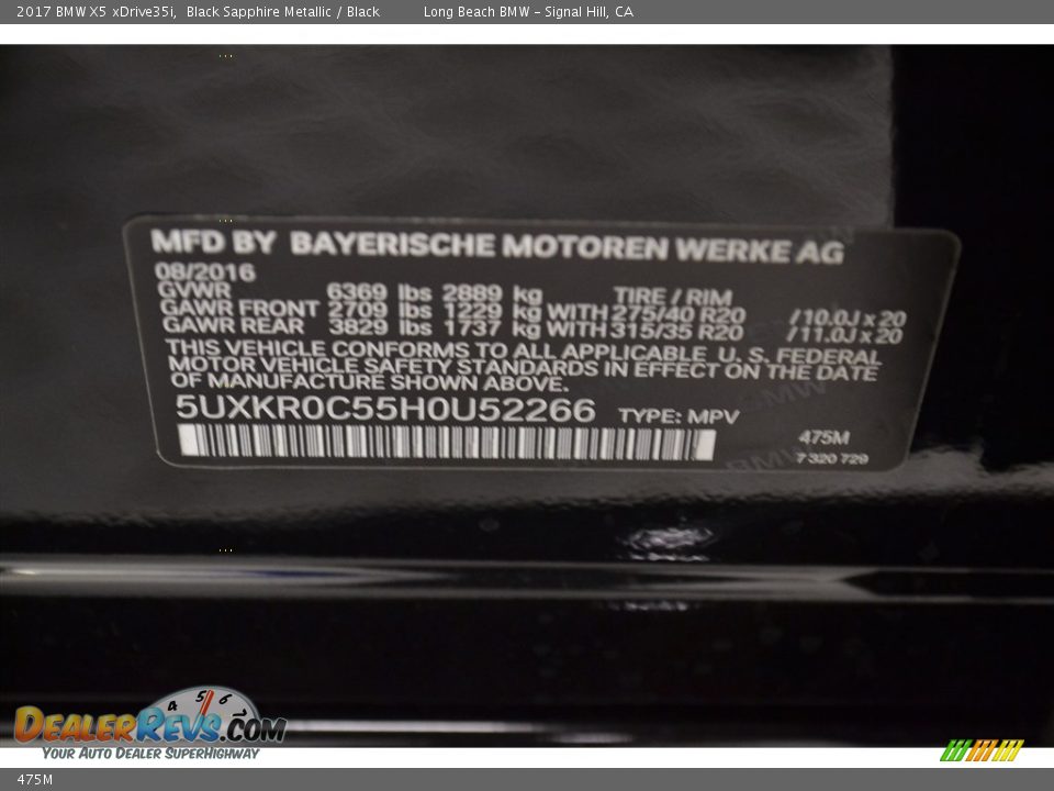 BMW Color Code 475M Black Sapphire Metallic