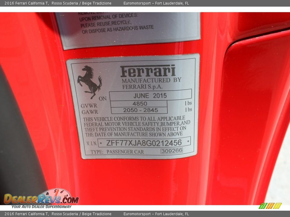 Info Tag of 2016 Ferrari California T Photo #36