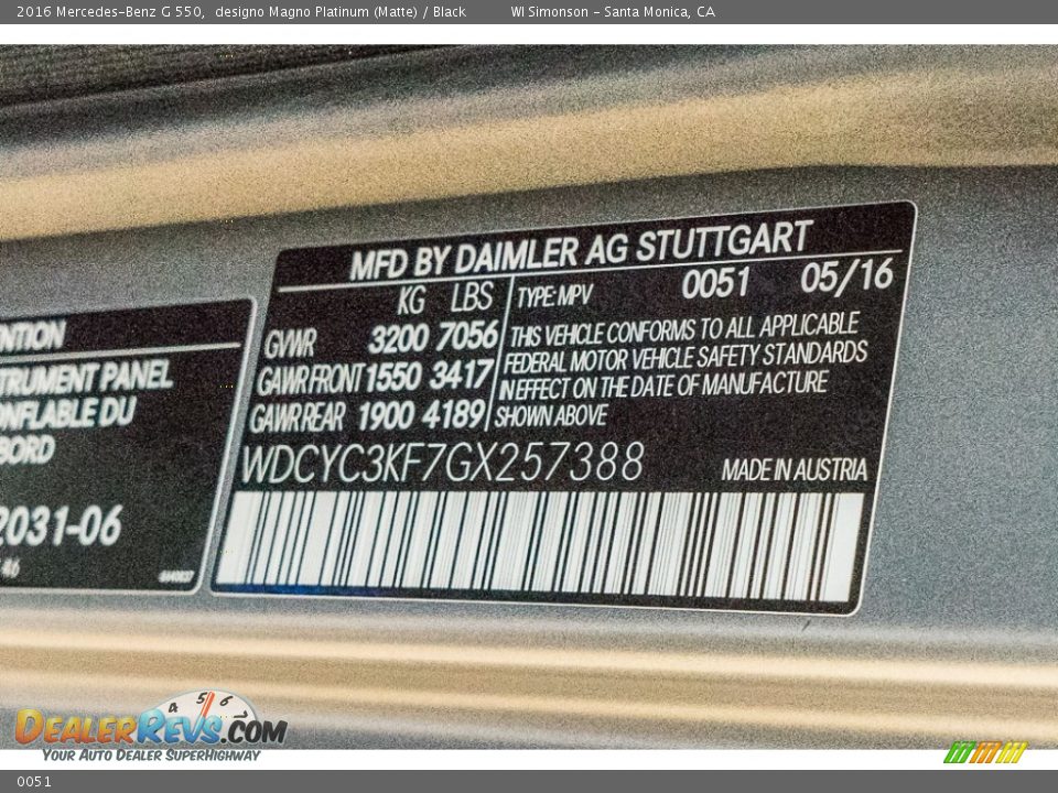 Mercedes-Benz Color Code 0051 designo Magno Platinum (Matte)