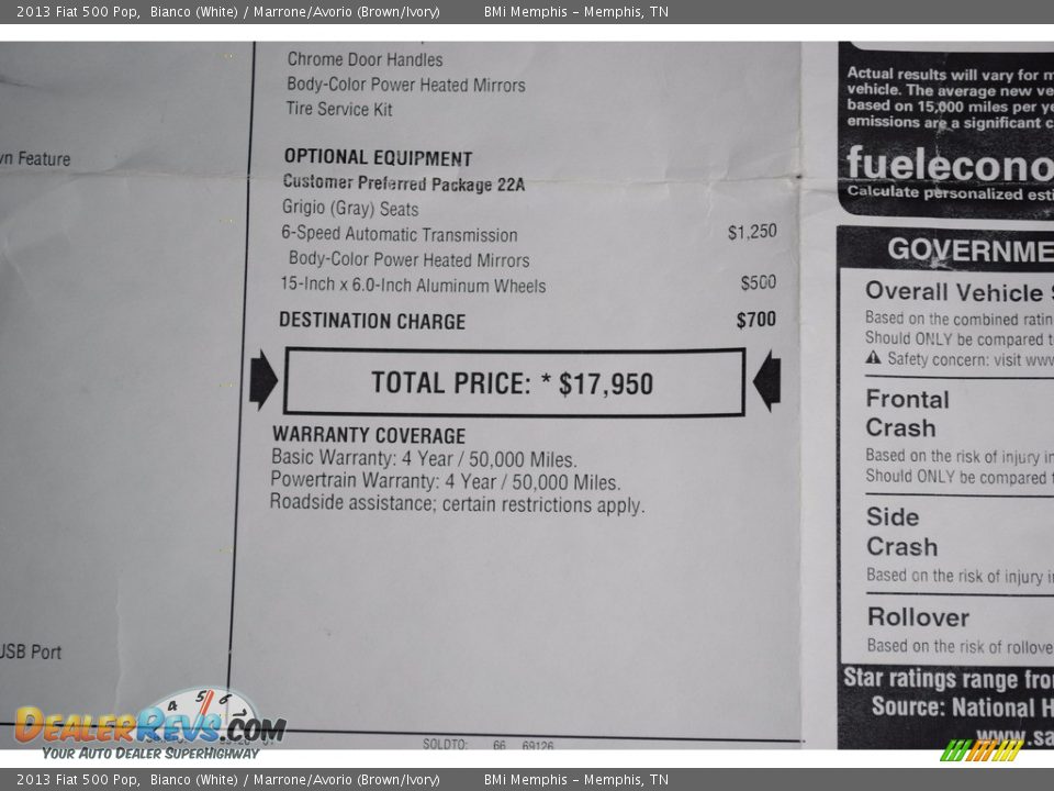 2013 Fiat 500 Pop Bianco (White) / Marrone/Avorio (Brown/Ivory) Photo #18