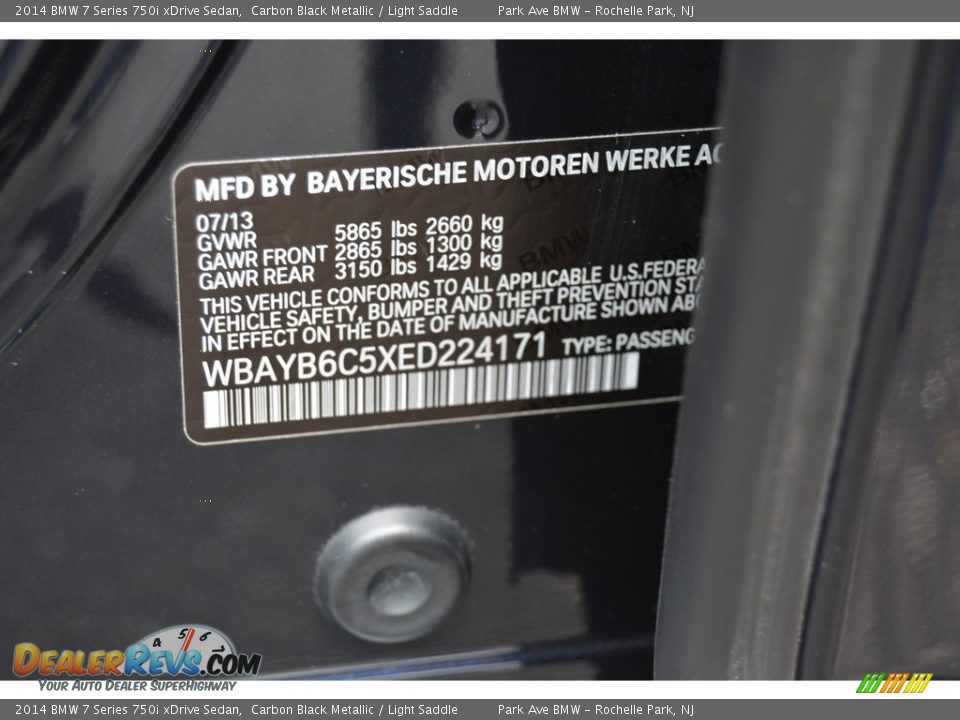 2014 BMW 7 Series 750i xDrive Sedan Carbon Black Metallic / Light Saddle Photo #34
