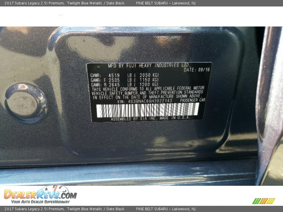 2017 Subaru Legacy 2.5i Premium Twilight Blue Metallic / Slate Black Photo #7
