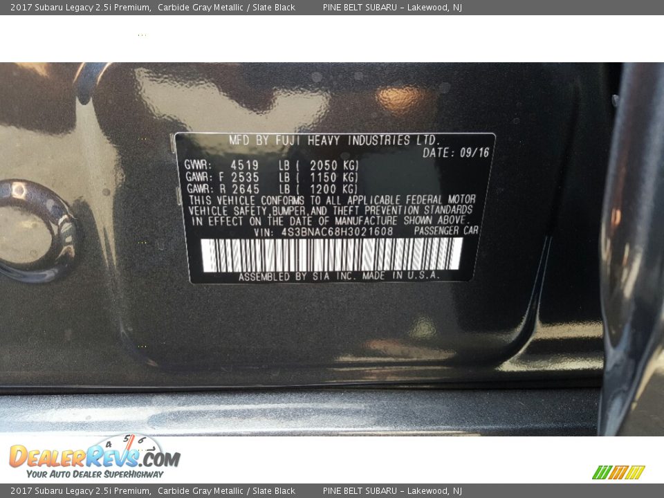 2017 Subaru Legacy 2.5i Premium Carbide Gray Metallic / Slate Black Photo #7