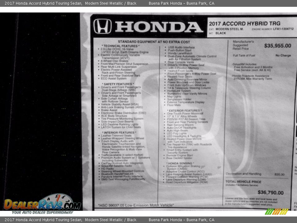 2017 Honda Accord Hybrid Touring Sedan Window Sticker Photo #19