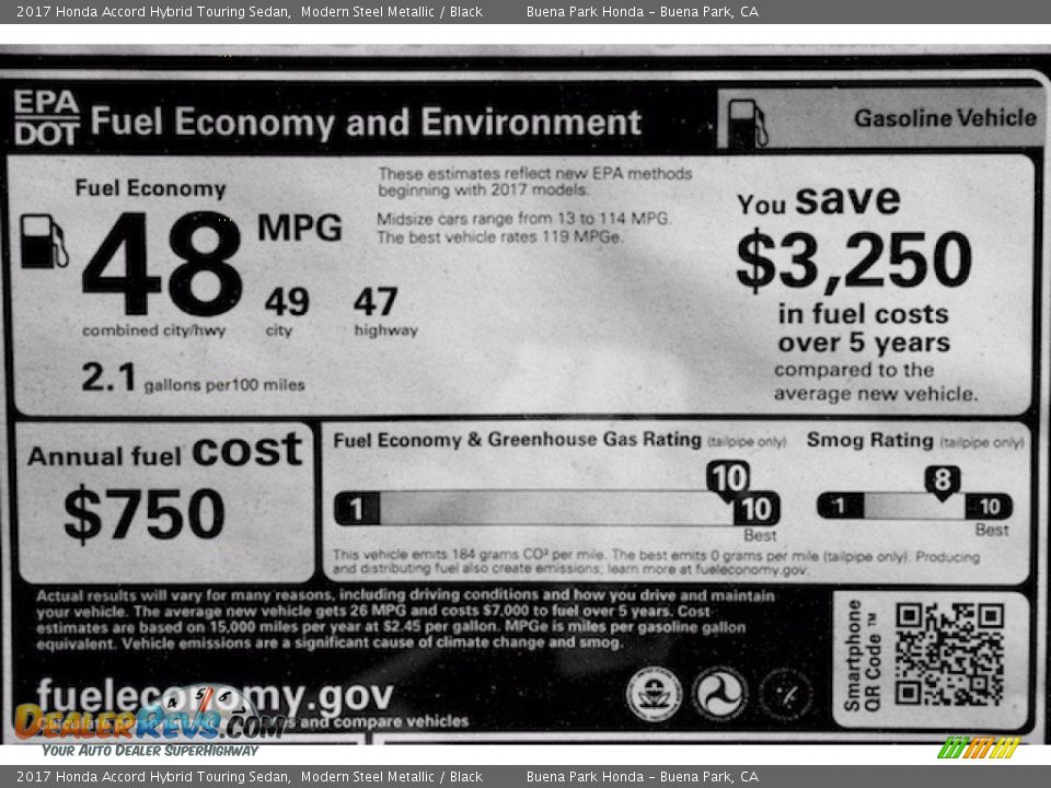 2017 Honda Accord Hybrid Touring Sedan Modern Steel Metallic / Black Photo #20