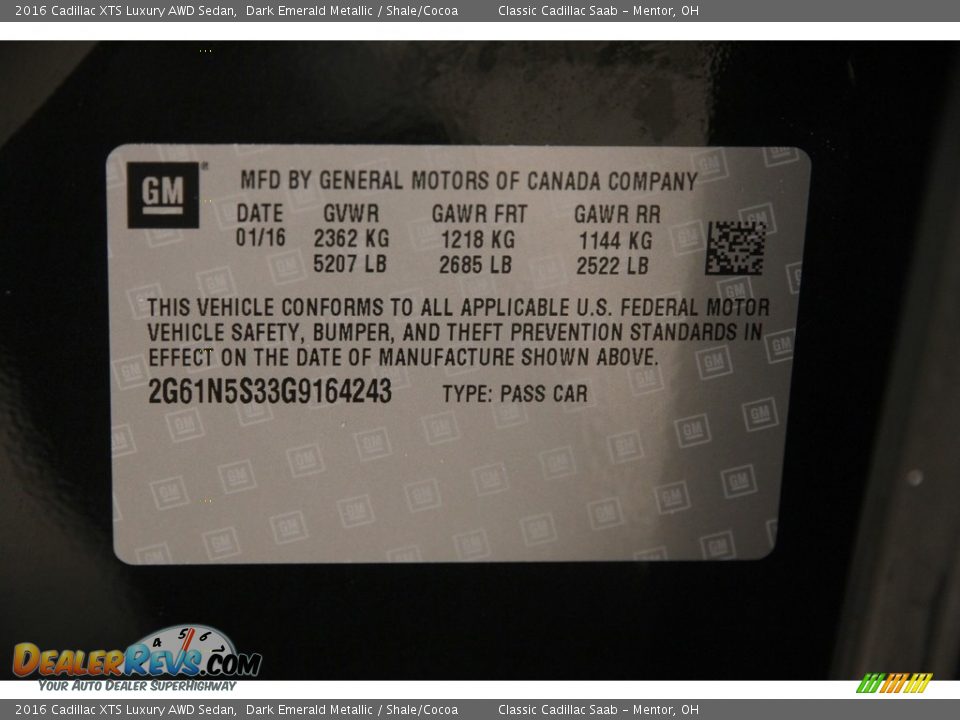 2016 Cadillac XTS Luxury AWD Sedan Dark Emerald Metallic / Shale/Cocoa Photo #19
