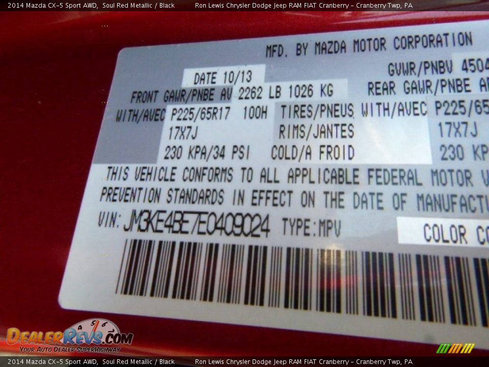2014 Mazda CX-5 Sport AWD Soul Red Metallic / Black Photo #15
