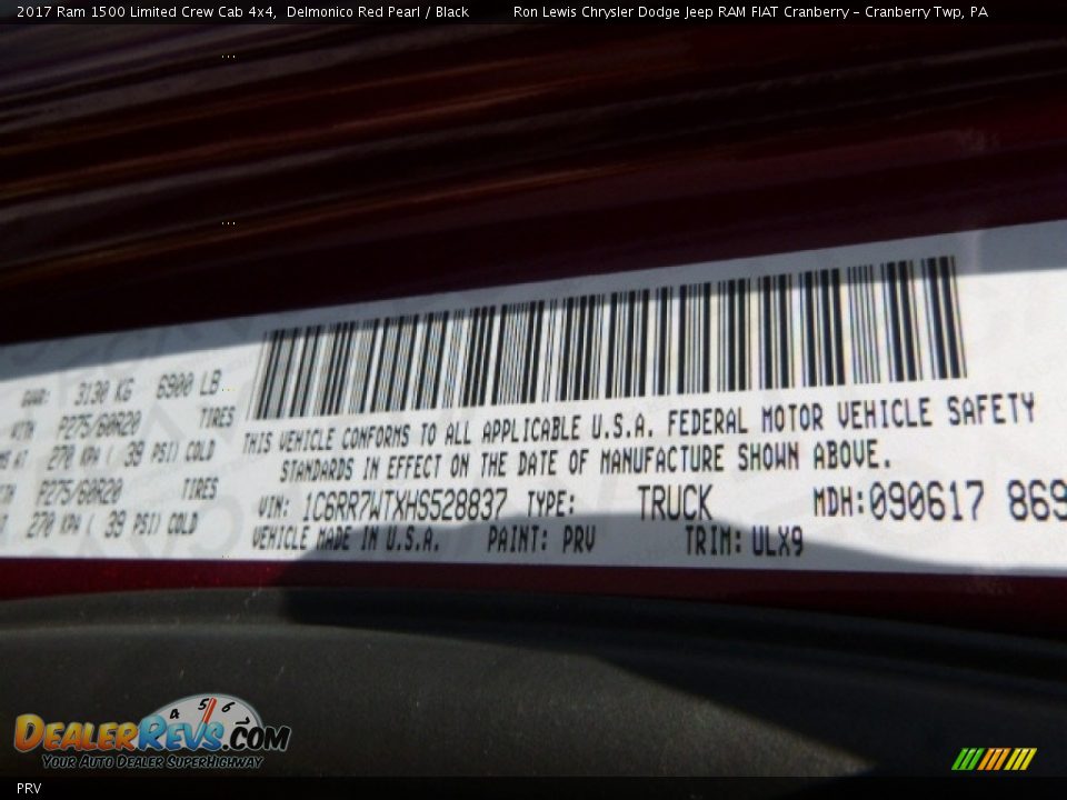 Ram Color Code PRV Delmonico Red Pearl