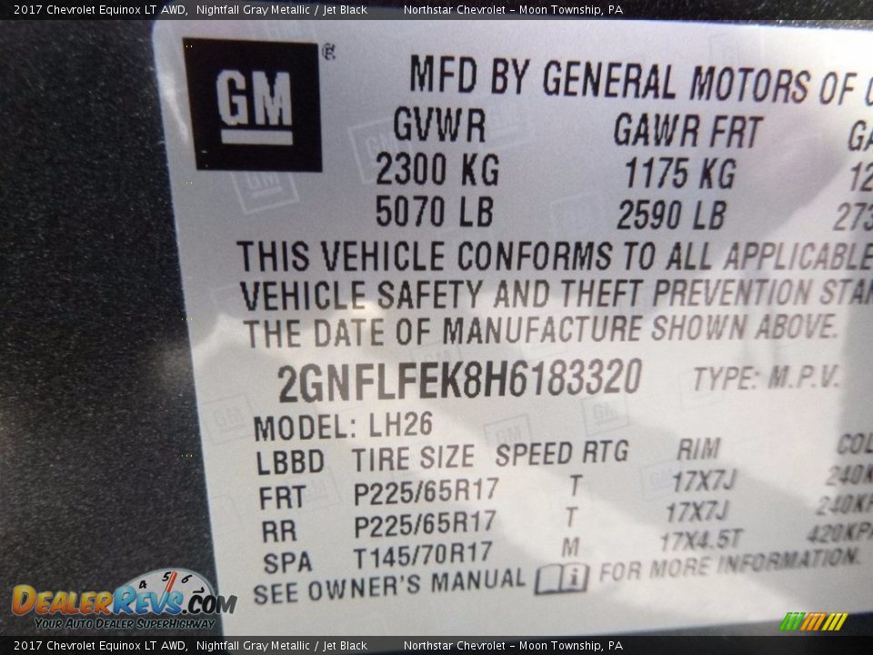 2017 Chevrolet Equinox LT AWD Nightfall Gray Metallic / Jet Black Photo #16