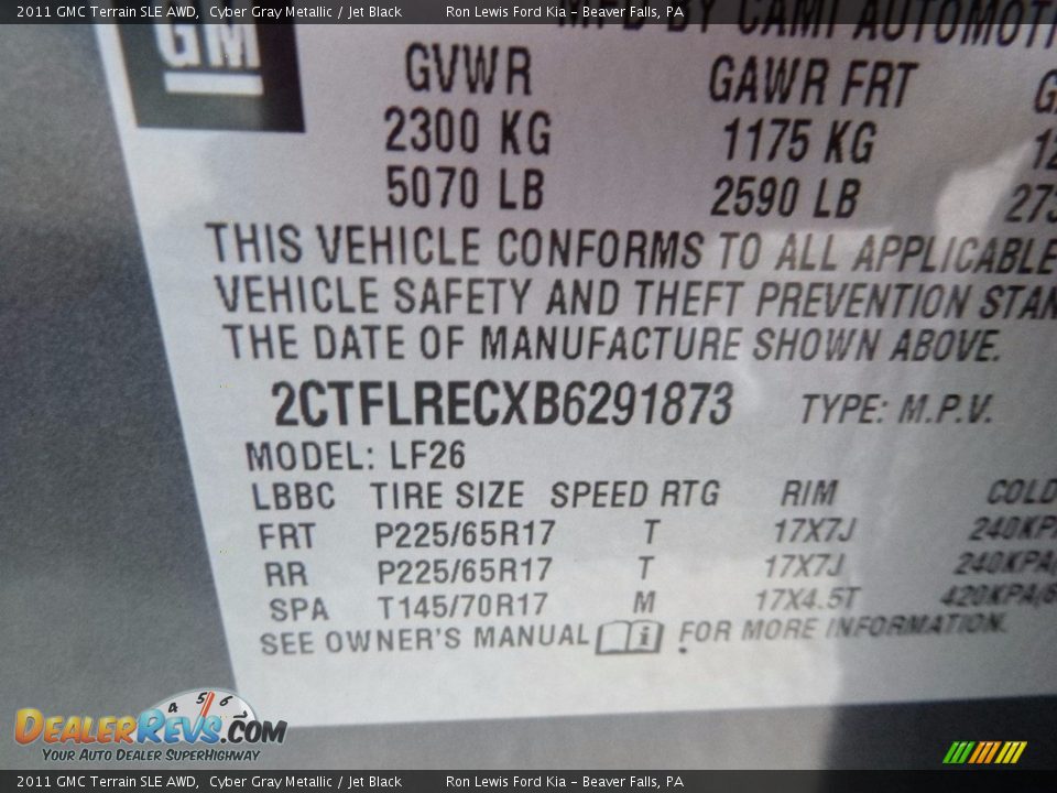 2011 GMC Terrain SLE AWD Cyber Gray Metallic / Jet Black Photo #15