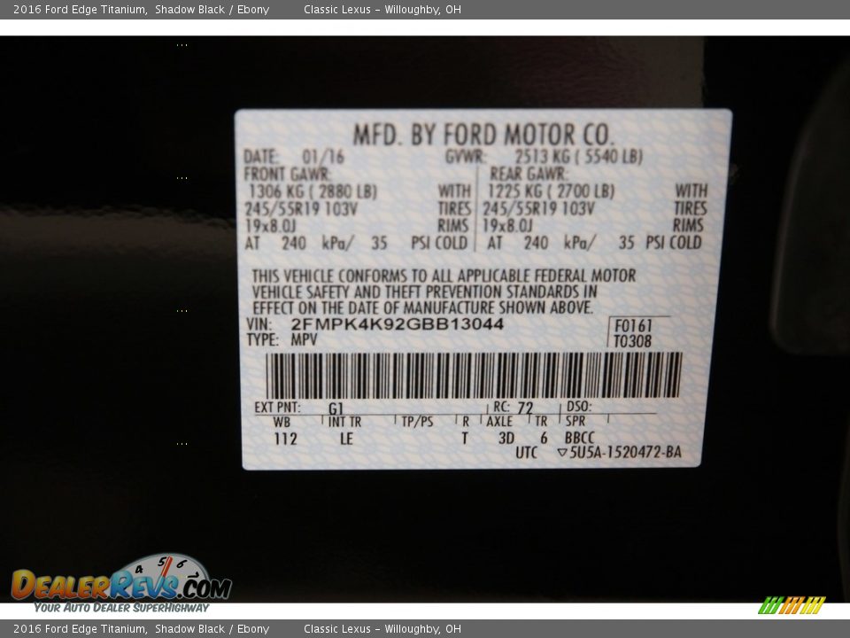 2016 Ford Edge Titanium Shadow Black / Ebony Photo #21