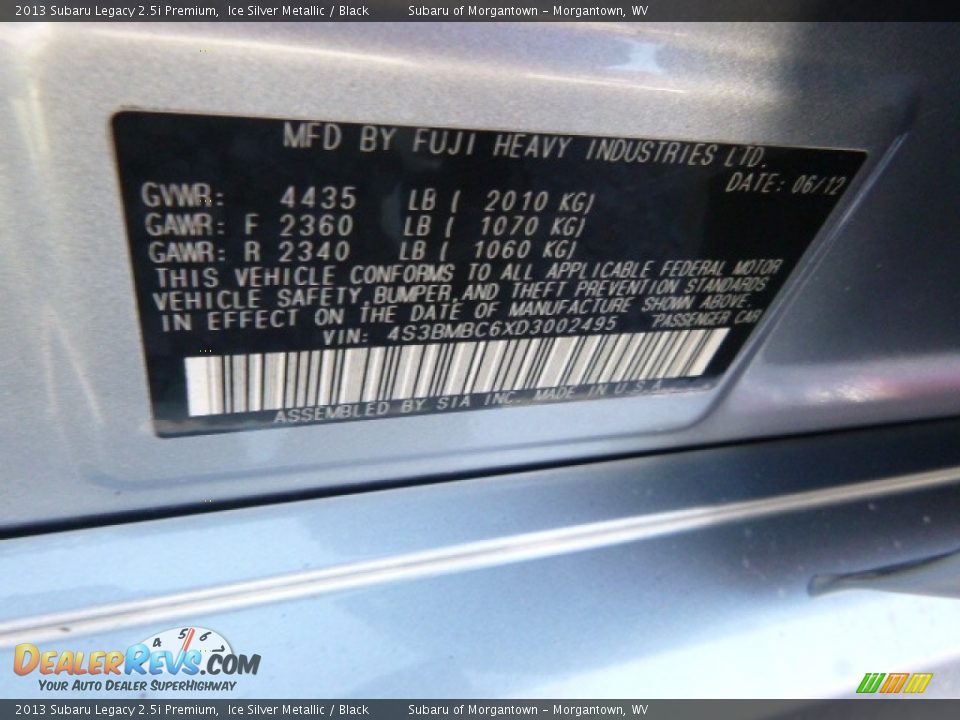2013 Subaru Legacy 2.5i Premium Ice Silver Metallic / Black Photo #17