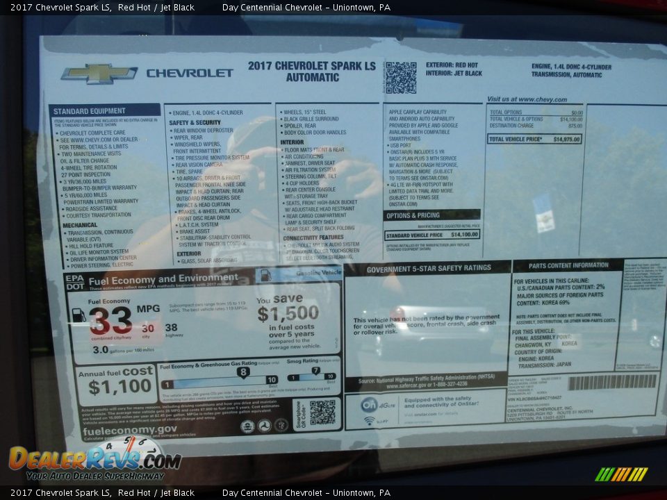 2017 Chevrolet Spark LS Window Sticker Photo #3