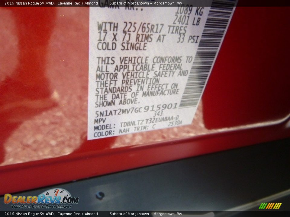 2016 Nissan Rogue SV AWD Cayenne Red / Almond Photo #15