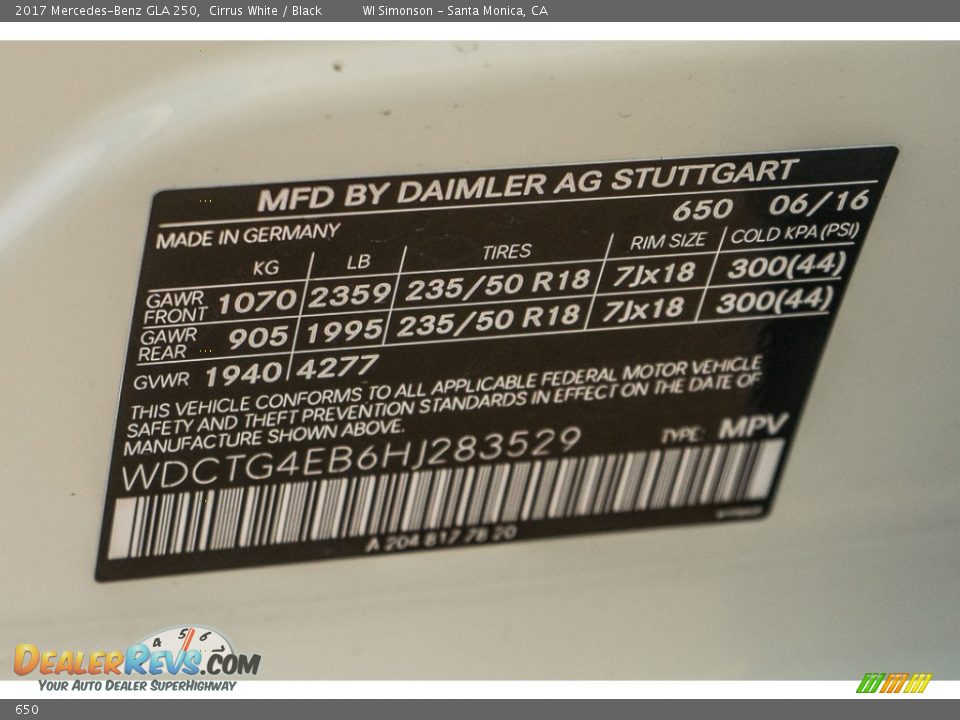 Mercedes-Benz Color Code 650 Cirrus White