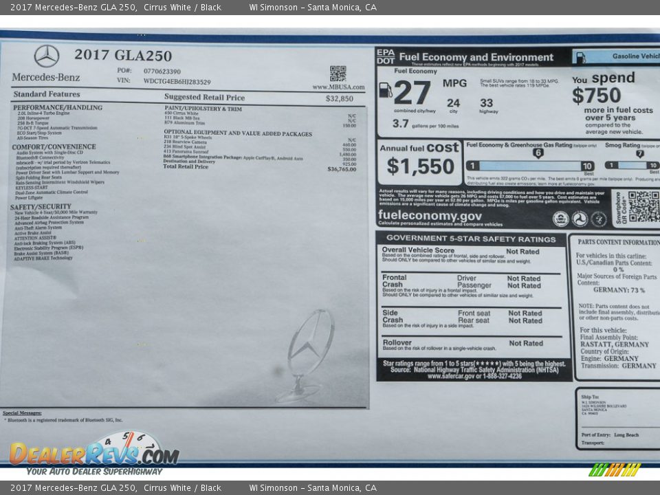 2017 Mercedes-Benz GLA 250 Window Sticker Photo #11