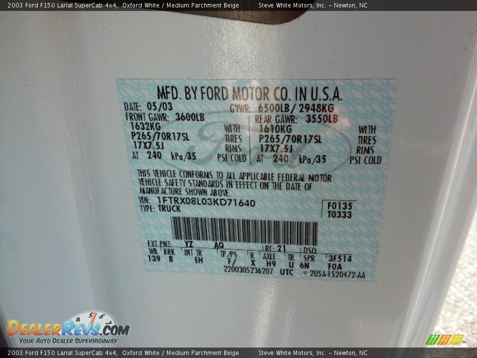 2003 Ford F150 Lariat SuperCab 4x4 Oxford White / Medium Parchment Beige Photo #24