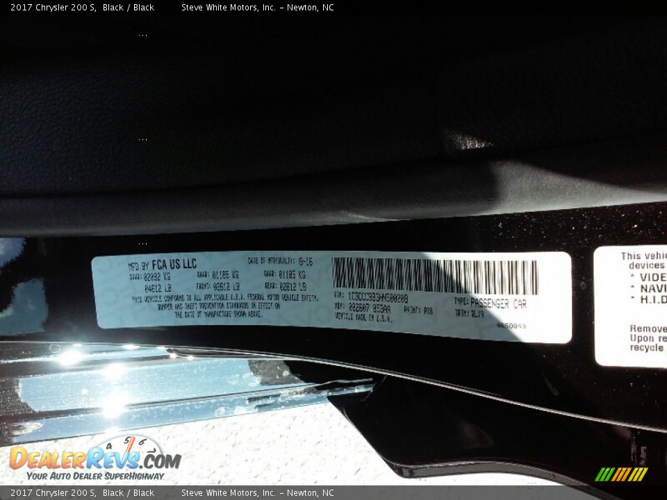 2017 Chrysler 200 S Black / Black Photo #23