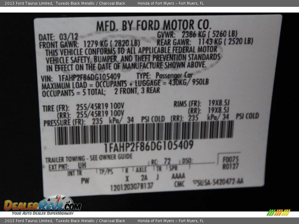 2013 Ford Taurus Limited Tuxedo Black Metallic / Charcoal Black Photo #34