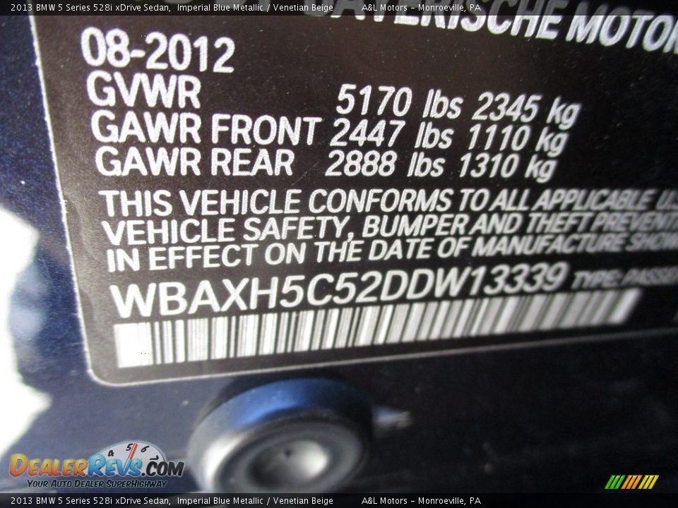 2013 BMW 5 Series 528i xDrive Sedan Imperial Blue Metallic / Venetian Beige Photo #19