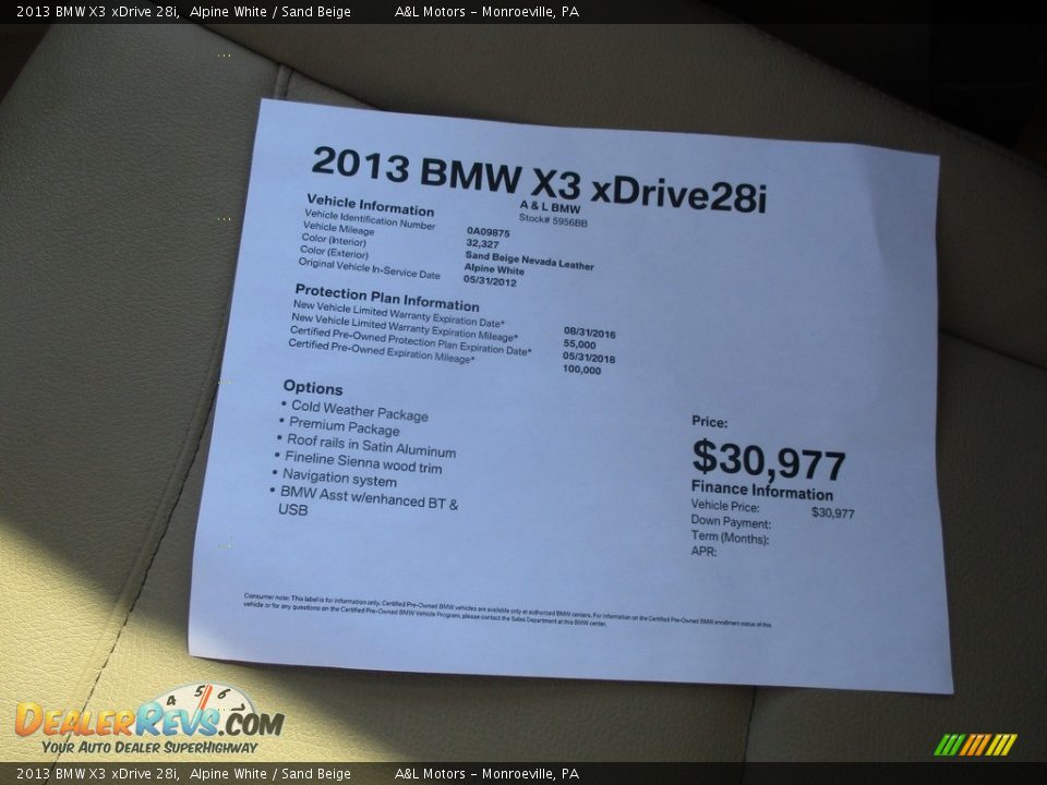 2013 BMW X3 xDrive 28i Alpine White / Sand Beige Photo #12