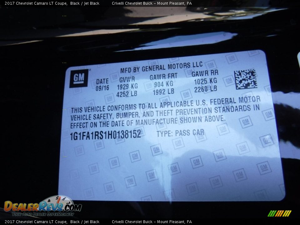 2017 Chevrolet Camaro LT Coupe Black / Jet Black Photo #25