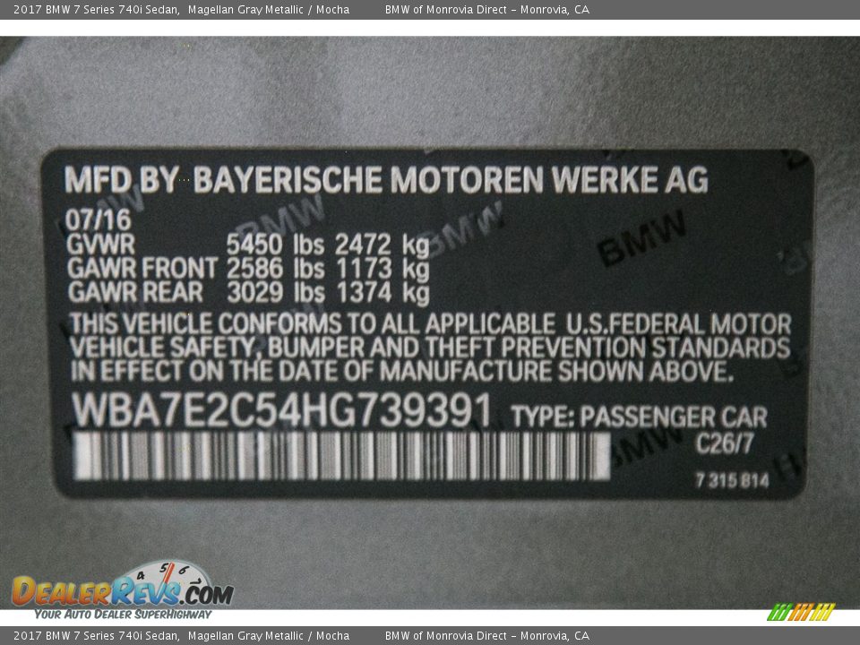 2017 BMW 7 Series 740i Sedan Magellan Gray Metallic / Mocha Photo #10