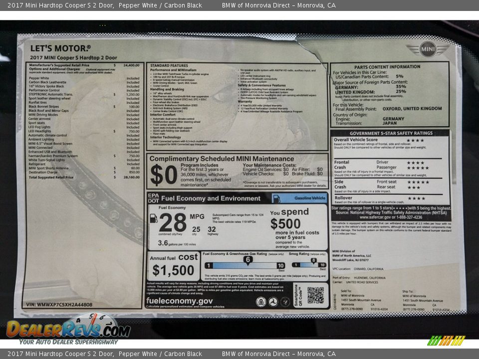 2017 Mini Hardtop Cooper S 2 Door Pepper White / Carbon Black Photo #11