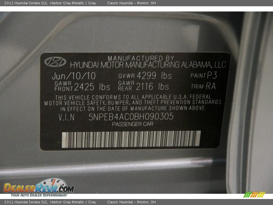 2011 Hyundai Sonata GLS Harbor Gray Metallic / Gray Photo #17