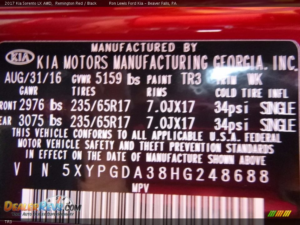 Kia Color Code TR3 Remington Red
