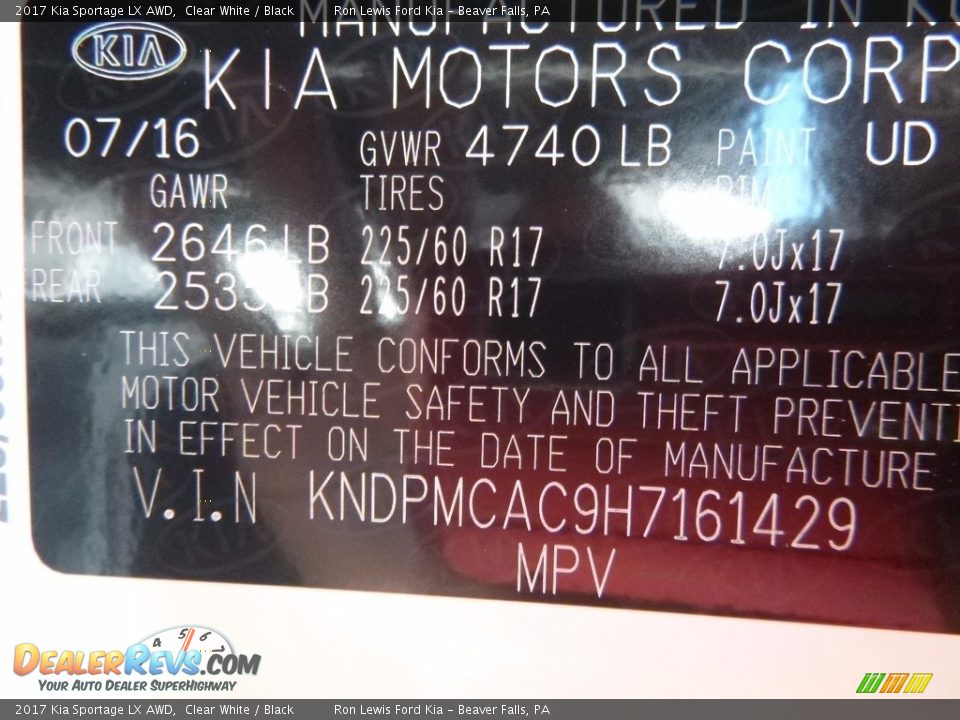 2017 Kia Sportage LX AWD Clear White / Black Photo #15