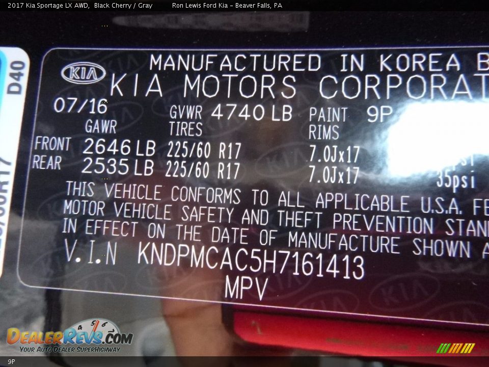 Kia Color Code 9P Black Cherry