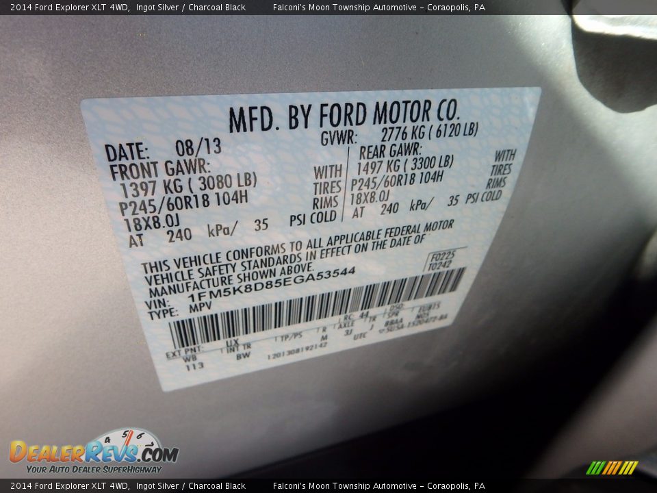 2014 Ford Explorer XLT 4WD Ingot Silver / Charcoal Black Photo #23
