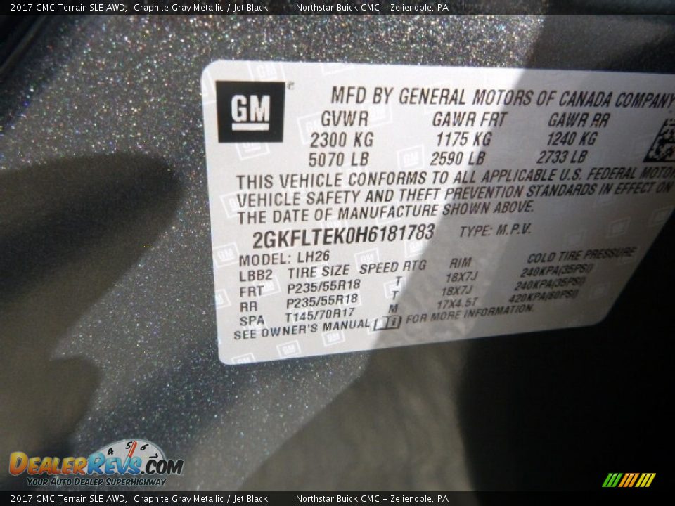 2017 GMC Terrain SLE AWD Graphite Gray Metallic / Jet Black Photo #14