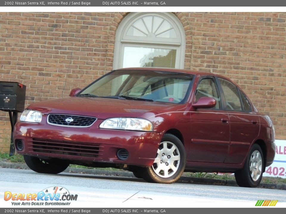 2002 Nissan Sentra XE Inferno Red / Sand Beige Photo #2