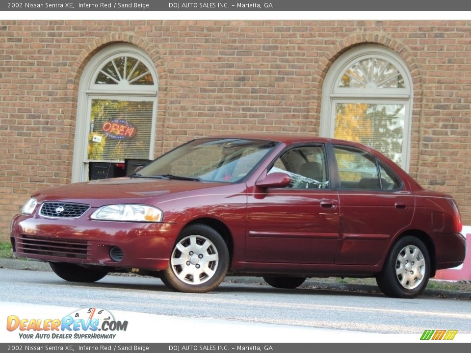 2002 Nissan Sentra XE Inferno Red / Sand Beige Photo #3