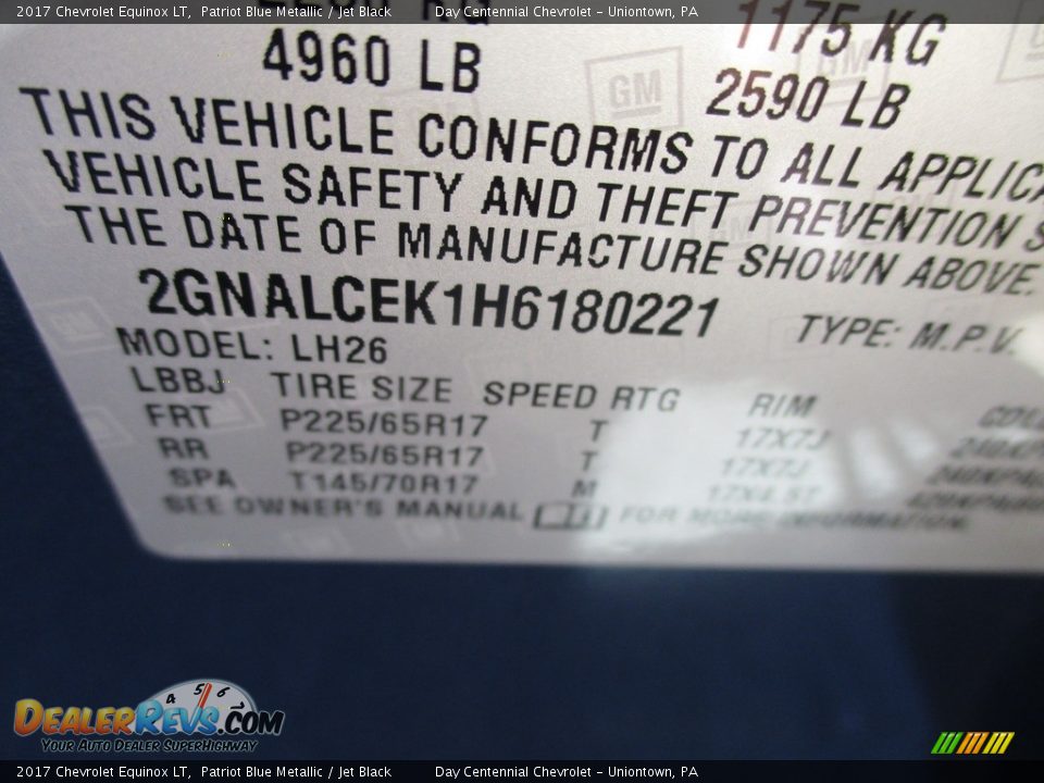 2017 Chevrolet Equinox LT Patriot Blue Metallic / Jet Black Photo #19